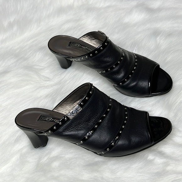 Brighton Shoes - Brighton Black Leather Studded Peep Toe Teri Sandals Size 7 1/2